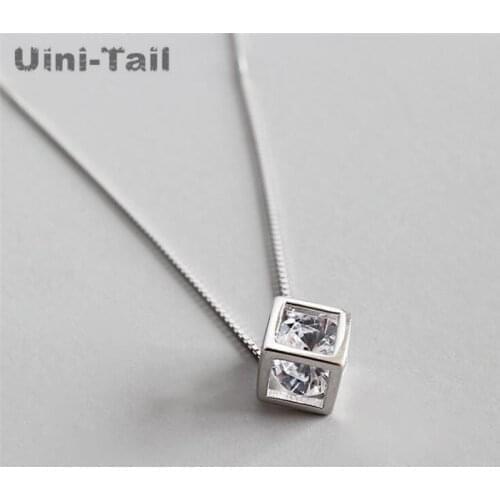 Uini-Tail hot new 925 sterling silver sweet cube necklace Korean fashion tide flow geometry cube pendant jewelry GN582