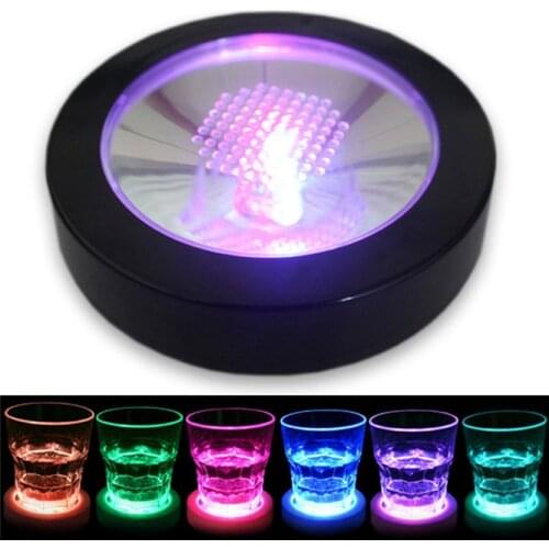High-quality Luminous Base Light Crystal Glass Transparent Objects Display Laser Colorful Round Stand Base Cocktail Bar supplies