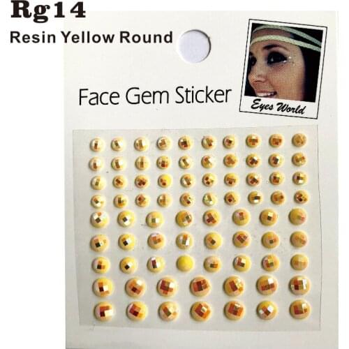 RG14 Yellow Round Shiny Resin stick on Face Gem Sticker Makeup Sticker HER Gift for Dress up, Costume Party