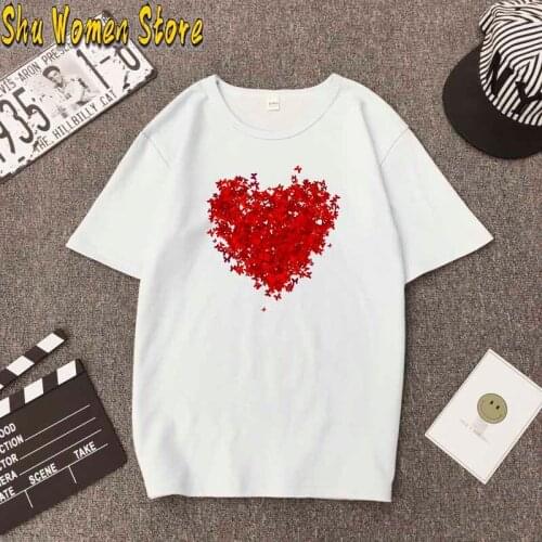 Womens T-shirt petal Heart Funny Printed T-shirt Fashion Casual White Tshirt Harajuku Graphic T-shirt short sleeve gothic