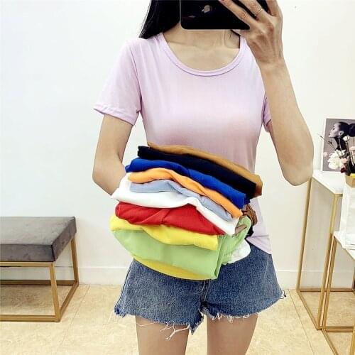 Womens Milk Silk Short Sleeve T-shirt Summer Korean Edition Students Candy Color Solid Color Slim Slim Womens Blouse