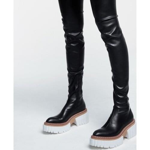 New Fashion Autumn Winter Women Boots Punk Black High Heels Platform Shoes Women Over The Knee High Boots Casual Chelsea Boots