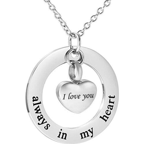 Women Jewelry Urn Necklace for Ashes Always in my heart Memorial Ash Keepsake Heart Memorial Urn Pendant-i love you