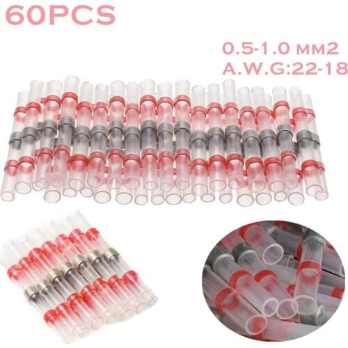 10/25/60PCS Solder Seal Wire Connectors Waterproof Heat Shrink Butt Connectors Electrical Wire Terminals Insulated Butt Splices