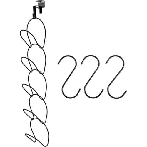 3 Pcs Black Stainless Steel S Shape Hook Mount for Clothes Hat & 5 Pcs Cupboard Cabinet Hat Rack Door Hanger Hooks