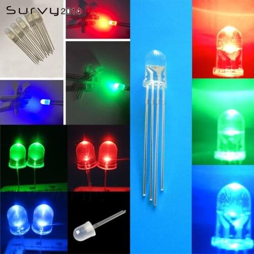 5-100PCS F5/F10 Round LED 5/10mm RGB 4pin Common Anode/Cathode Clear Green Blue Red