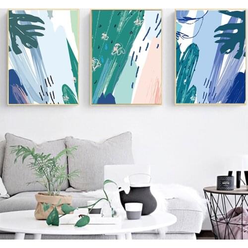 Watercolor Abstract Blue Green Canvas Art for Living Room Aisle Ink Paintings Decoration Posters Prints Unique Nordic Wall Art