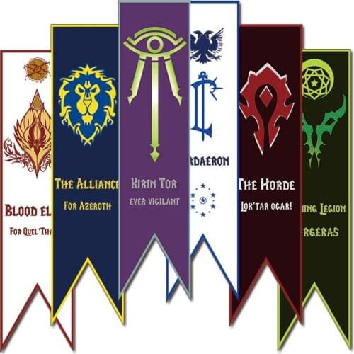 Room decor wow flag banners high quality yard & garden decoration satin banner horde alliance blood elves lordaeron flags