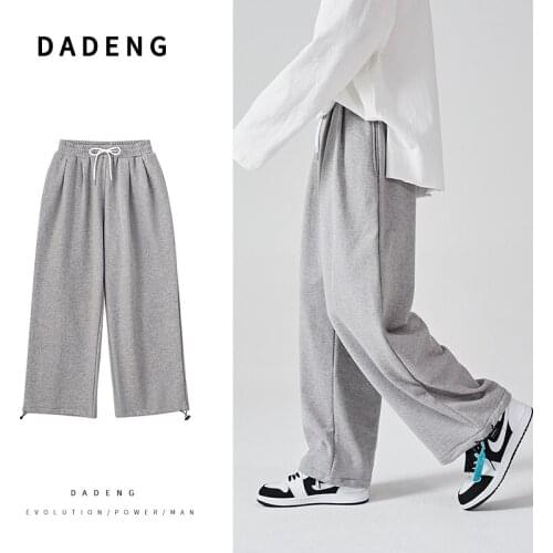 Black Gray White Casual Pants Mens Fashion Drawstring Wide-leg Pants Men Streetwear Loose Hip-hop Straight Pants Mens Trousers
