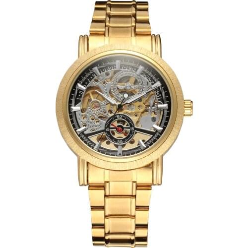 Fashion Winner Top Brand Gold Full Steel Watches Men Automatic Mechanical Watch Male Skeleton Wristwatches Relogio Masculino