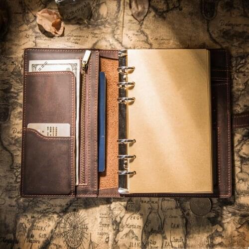 First layer crazy horse genuine leather travel bag notebook cover with binder A6 A7 size