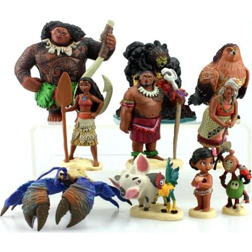 Disney New Toys 10pcs/set Moana Princess Maui Chief Tui Tala Heihei Pua PVC Action Figure Collectible Model Doll Toys