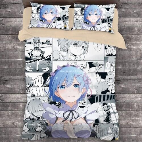 Popular Anime Re: Life In A Different World REM 3D Bedding Set Duvet Covers Pillowcases King Size Comforter Bedclothes Bed Linen