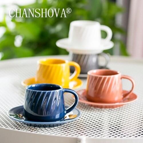 CHANSHOVA Modern style 150ml Ceramic Coffee cup and saucer sets tea cup set milk mug Solid color China Porcelain H385