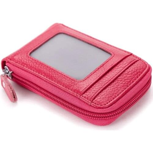 Short Zipper Transparent Window Organ Wallet Leather Credit Card Clip For Men And Women Business Card Holder