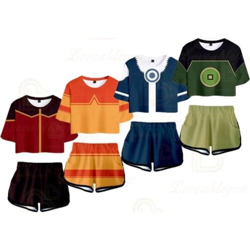 The Last Airbender Cosplay Crop Tops Short T Shirts Shorts Suit for Sexy Girls Summer 3D Printed Two-Piece Sets