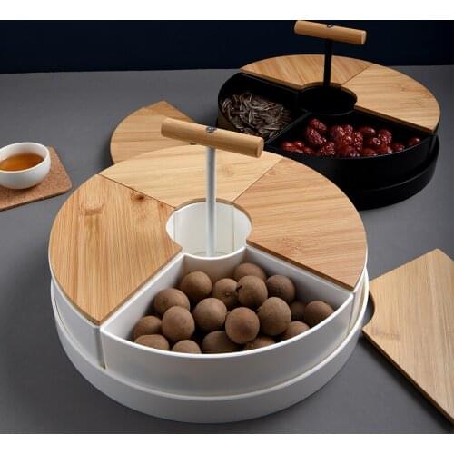 Creative Wooden Grid Fruit Plate Candy Chocolate Storage Tray Household Dining Table Nut Snacks Four Grid Plate Room Decoration