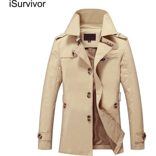 Fashion New iSurvivor Men Long Jacket Spring Autumn Korean Men Slim Cotton Casual Windbreaker Mens Long Coat Jacket Popular 5XL