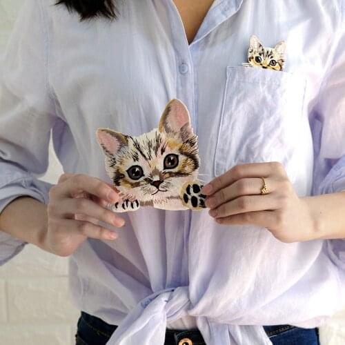 Diy patches for clothing iron embroidered cat patch applique iron on patches sewing accessories badge stickers on clothes bag