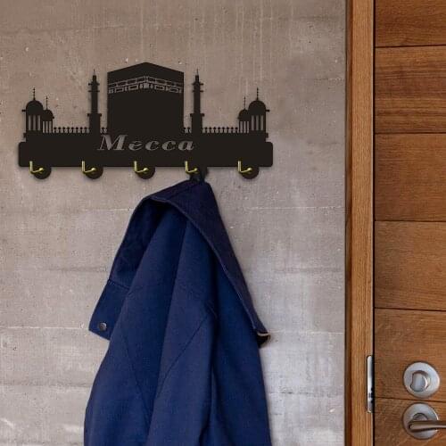 1Piece Saudi Arabia Mecca City Sacred Landscape Islam Building Door Wall Hook Hanger Handbag Bathroom Kitchen Retro Keys Holder