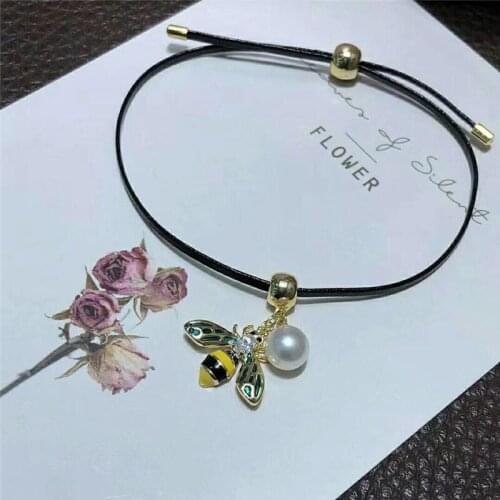 New natural shell bees leather cord bracelet adjustment