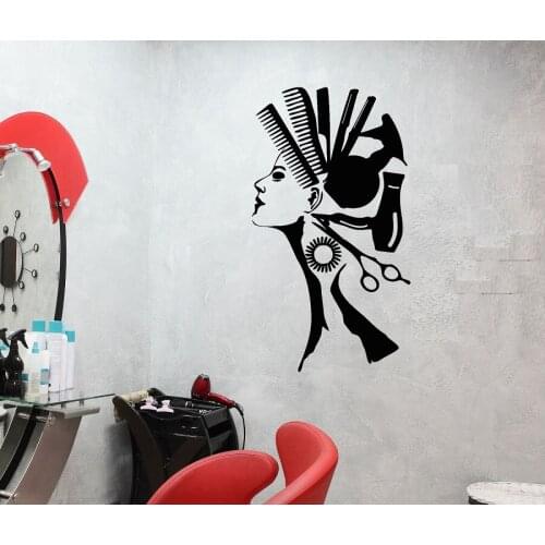 Hair salon wall applique woman abstract hairdresser barber wall decoration vinyl applique sticker art mural applique MF09