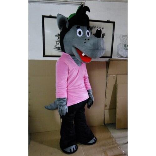 Pink Clothes Wolf Mascot and Red Clothes Wolf Mascot Costume Party Adult Size Fancy Dress Suit