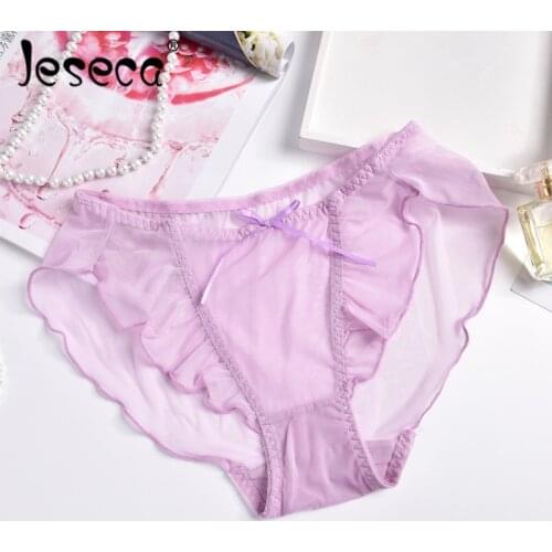 Jeseca New Sexy Women Lace Briefs Transparent Pink Underwear Panties Invisible Hollow Out Easy-Dry Breathable Seamless Lingerie