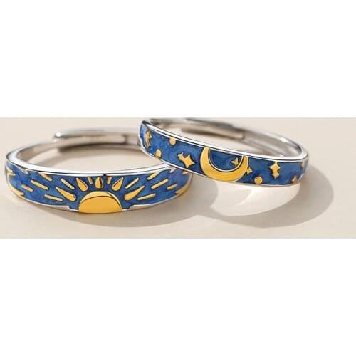 Silvology 925 Sterling Silver Sun Moon Couple Rings Original Design Think Day and Night Creative Lovers Rings Wedding Jewelry