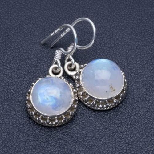 Natural Rainbow Moonstone Unique Punk Style 925 Sterling Silver Earrings 1" P1441