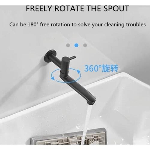 LIUYUE Kitchen Faucets Black Brass Bathroom Wall Mounted Lengthen Rotary Mop Slot Tap For Balcony Garden Outdoor Single Cold Tap