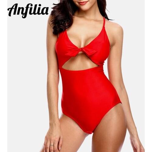 Anfilia Womens One-Piece Swimsuit Hollow-Out Swimwear Tied From Monokini Bathing Suit Bow-Knot Monokini One Piece Suits
