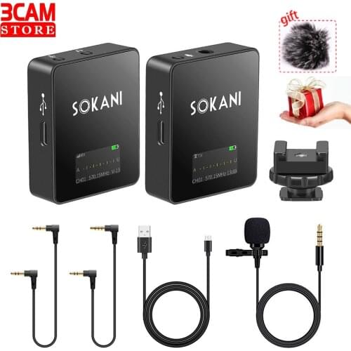 Sokani Tiny twin UHF Lapel Lavalier Clip Microphone for Lecture Teaching Conference Guide Studio Mic For DSLR Camera Smartphone