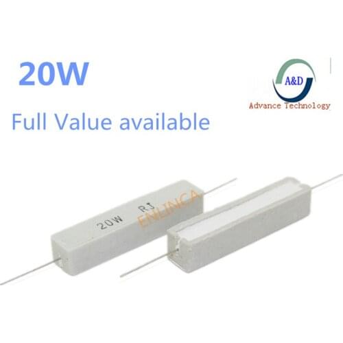 3pcs 20W Cement resistance 100 120 150 180 200 360 390 470 510 ohm 100R 120R 150R 180R 200R 360R 390R 470R 510R 5% 20w