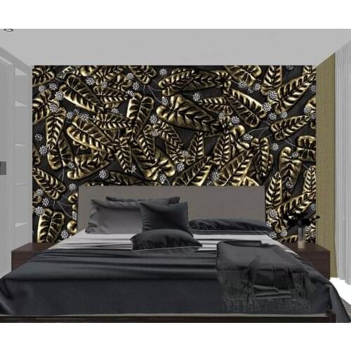 Modern Nordic metal embossed leaves flower 3d living room bedroom background wall