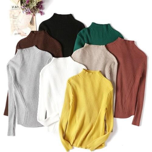 Autumn Womens Turtleneck Slim Short Women Pullover Knitted Sweater Sweet Yellow Knitwear One Size Pleated Cute Sweaters Ladies