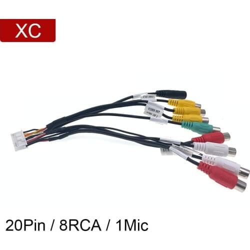 Universal Car Radio Stereo 20Pin 8RCA Video Output Wire Harness Connector Adaptor Aux-in Adapter Microphone For Car CD Android