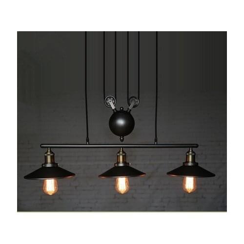 Loft vintage pendant lights Iron Pulley Lamp Bar Kitchen Home Decoration E27 Edison Light Fixtures Free Shipping