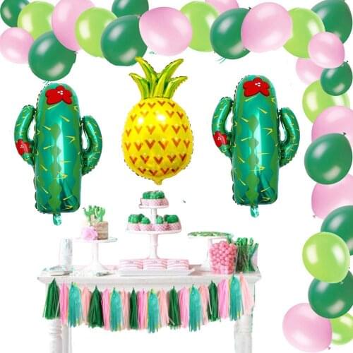 Balloon Garland Kit Pink Green Arch Cactus Balloon Pineapple Balloons with Tassel Garland for Fiesta Party Mexican Party Decor