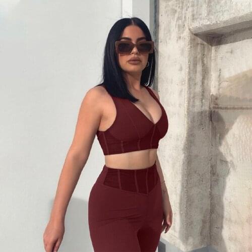 Womens Sleeveless Deep V-neck Tank Top Buttocks Stretch Legging Workout Clothes Sportswear Two-piece Yoga Suit