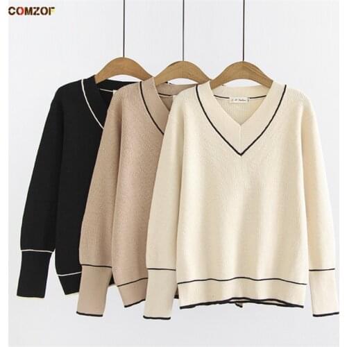 V-Neck Women Pullover Sweaters Long Sleeve High Quality Jumper Autumn Winter Plus Size Lady Tops Clothing Pull Femme Hiver 3XL
