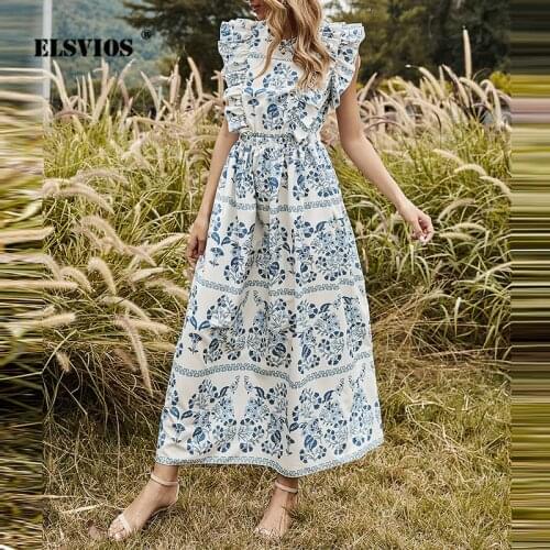 Backless Temperament Slim Print Dress Female Spring Summer Fashion New Elastic Waist Back Lace-Up Petals Elegant A-LLine Vestido