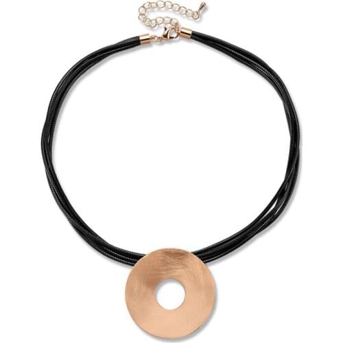 ELOYHI Women Big Round Choker Pendant Leather Rope Necklace Geometric For Women Trendy Neckalce&Pendants Gift