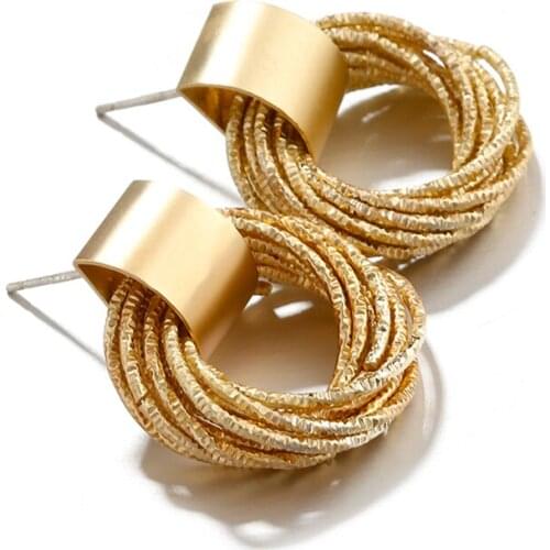 1pair Gold Round Alloy Earring For Women Statement Korean Geometric Earrings