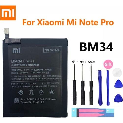 100% Orginal Xiao mi BM34 3010mAh Battery For Xiaomi Mi Note Pro 4GB RAM High Quality Phone Replacement Batteries