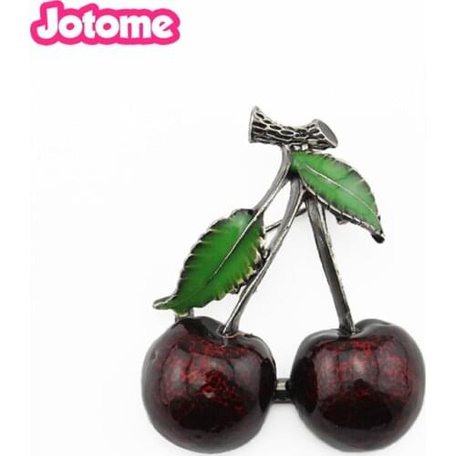 100pcs/lot free shipping jewelry custom silver tone enamel cherry fruit brooch pins