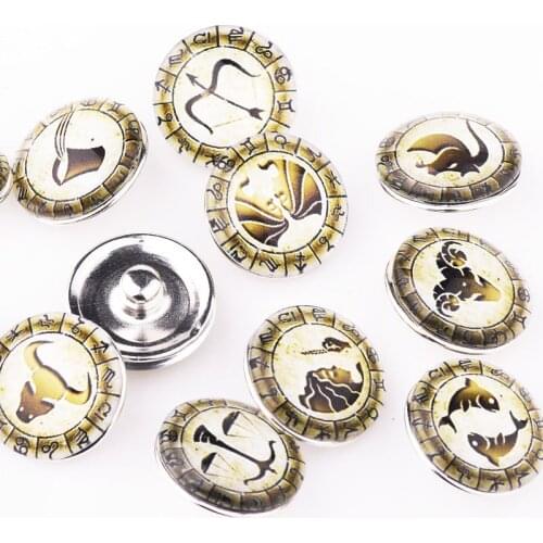 12pcs/lot Mix styles Vintage Constellations Pattern Snap Buttons Fit Snap Bracelet Jewelry DIY 18mm Charm Scorpion Gemini Zodiac