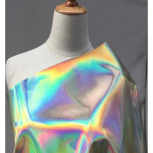 138cm Gold mirage laser Pu fabric mirror reflection fluorescent clothing bag waterproof diy textiles sequin fabric D182