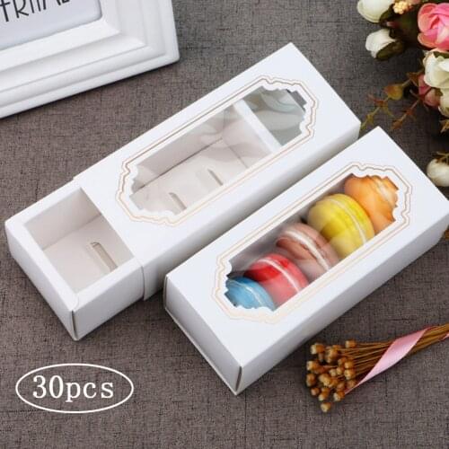 30pcs Macarons Box Packaging 5 Macaron Box With Window Drawer Type Macaron Boxes Paper Cookie Cake Dessert Party Packaging Boxes