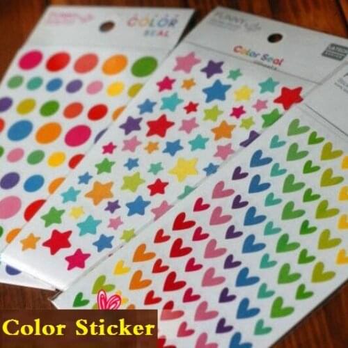 6pcs/pack New colorful dots star heart paper Sticker DIY Multifunction decoration